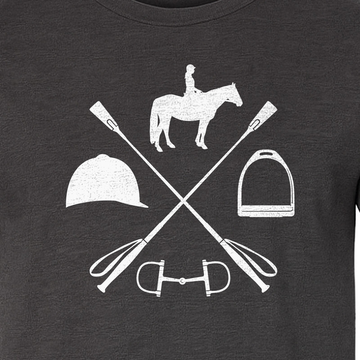 Equestrian T-Shirt, Crossed Riding Crop Horse and Tack Graphic for Horseback Riders