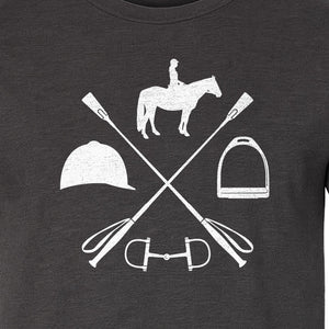 Equestrian T-Shirt, Crossed Riding Crop Horse and Tack Graphic for Horseback Riders