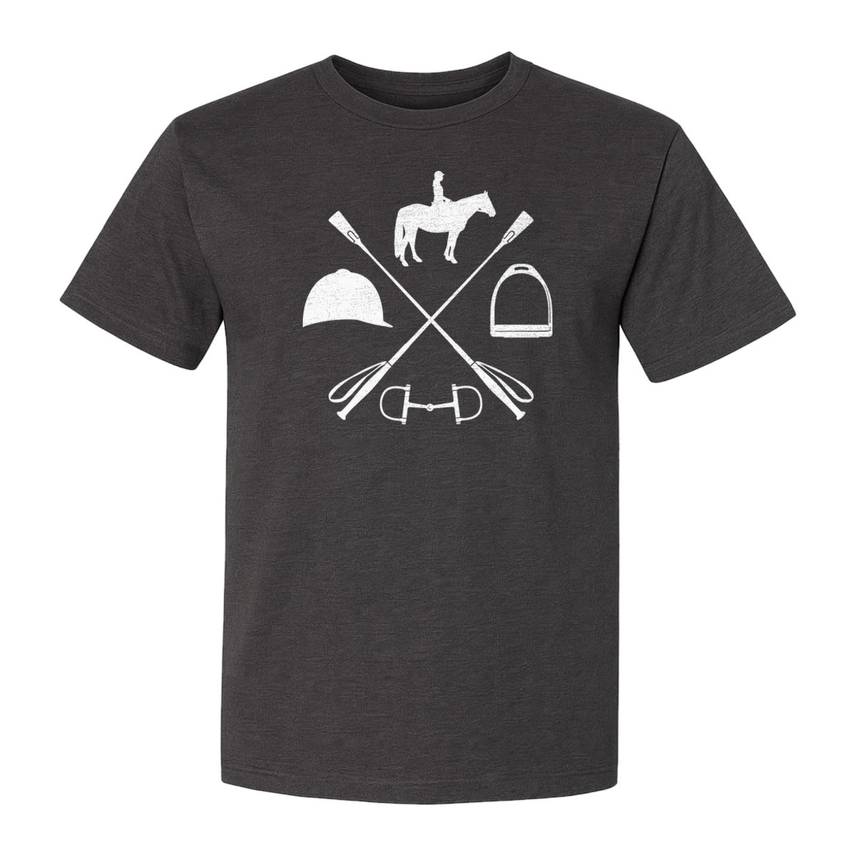 Equestrian T-Shirt, Crossed Riding Crop Horse and Tack Graphic for Horseback Riders