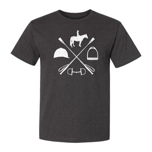 Equestrian T-Shirt, Crossed Riding Crop Horse and Tack Graphic for Horseback Riders