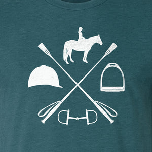 Equestrian T-Shirt, Crossed Riding Crop Horse and Tack Graphic for Horseback Riders