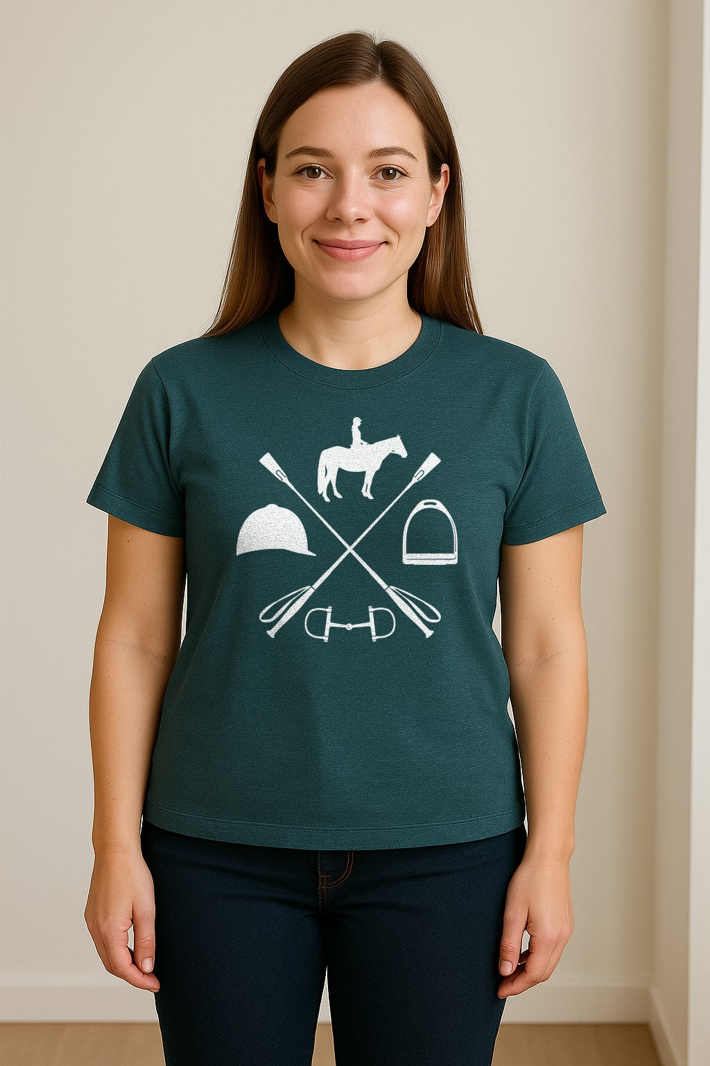Equestrian T-Shirt, Crossed Riding Crop Horse and Tack Graphic for Horseback Riders