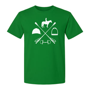 Equestrian T-Shirt, Crossed Riding Crop Horse and Tack Graphic for Horseback Riders