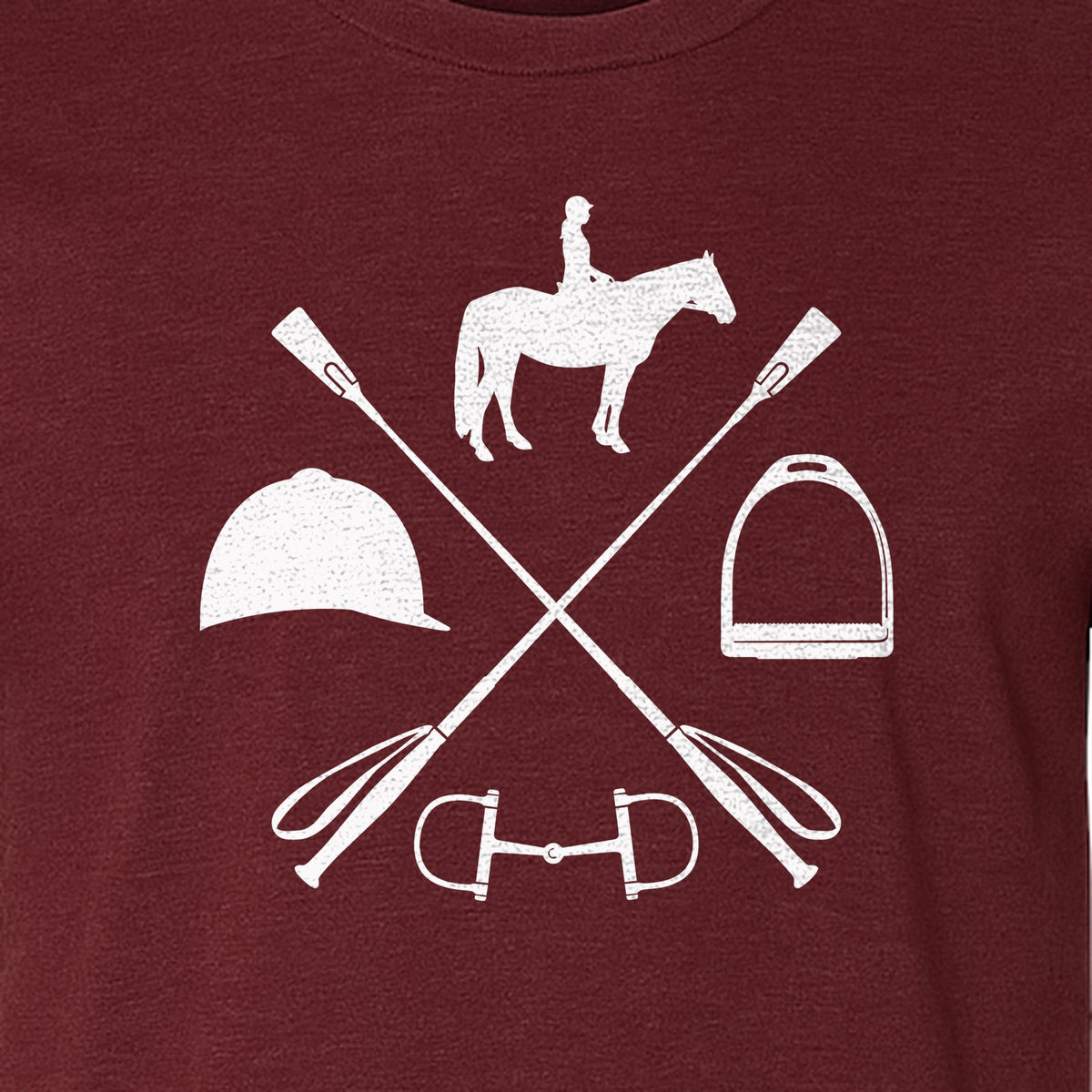 Equestrian T-Shirt, Crossed Riding Crop Horse and Tack Graphic for Horseback Riders