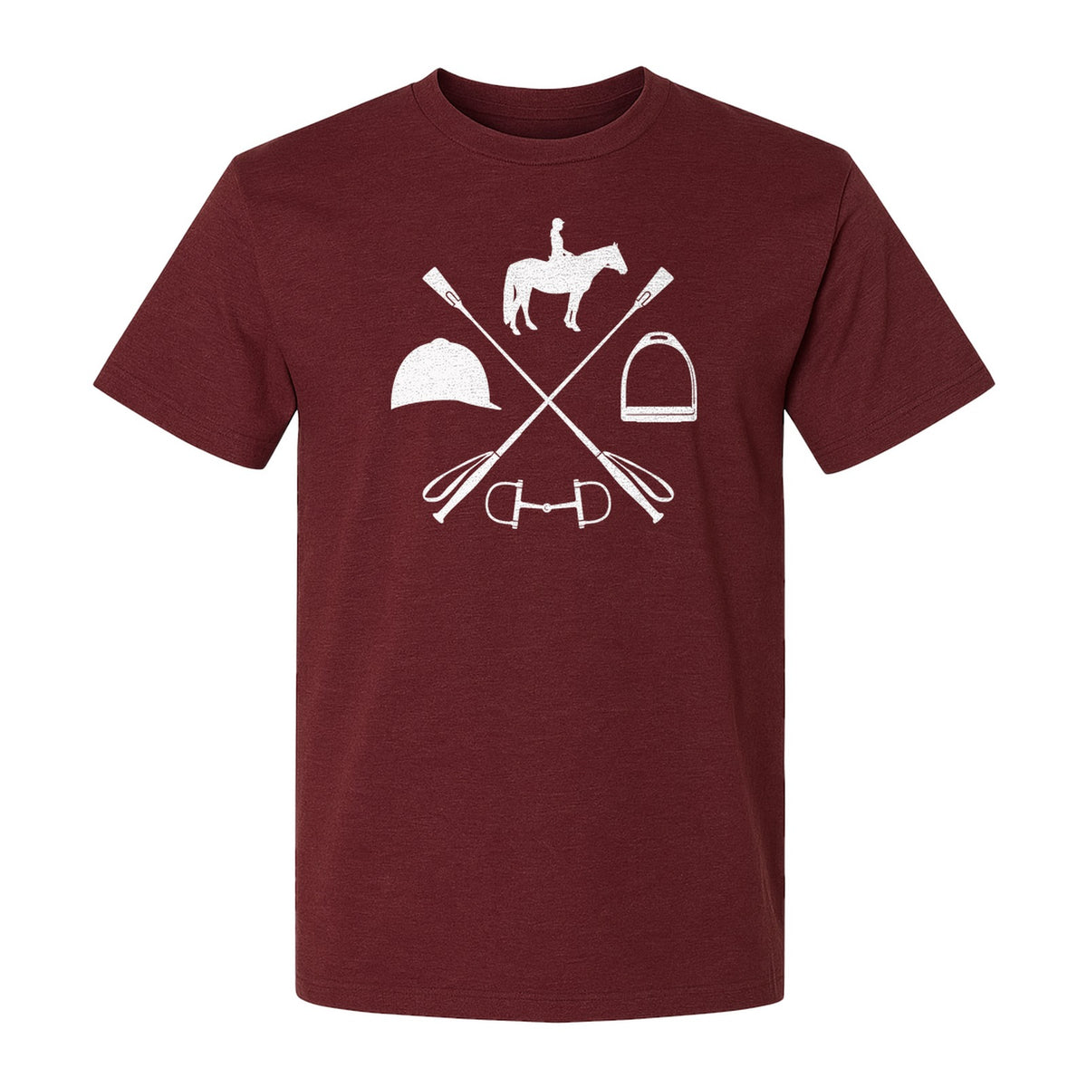 Equestrian T-Shirt, Crossed Riding Crop Horse and Tack Graphic for Horseback Riders