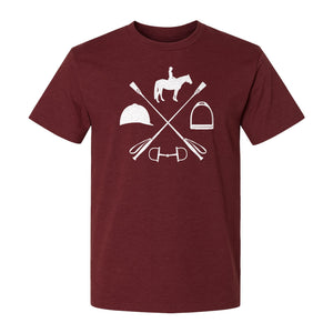 Equestrian T-Shirt, Crossed Riding Crop Horse and Tack Graphic for Horseback Riders