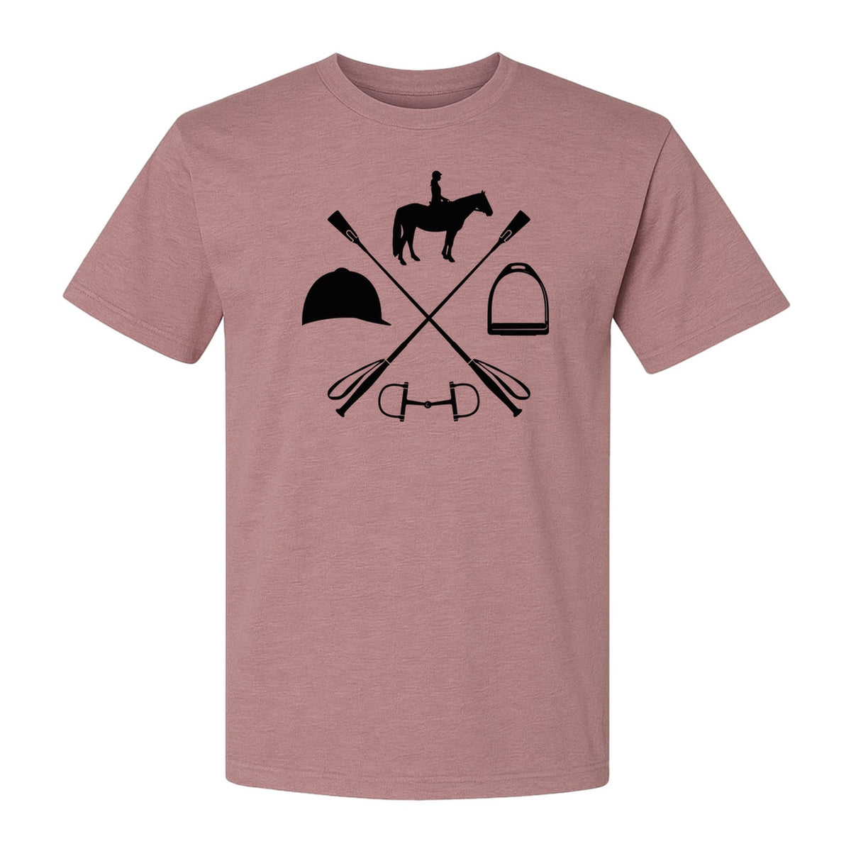 Equestrian T-Shirt, Crossed Riding Crop Horse and Tack Graphic for Horseback Riders