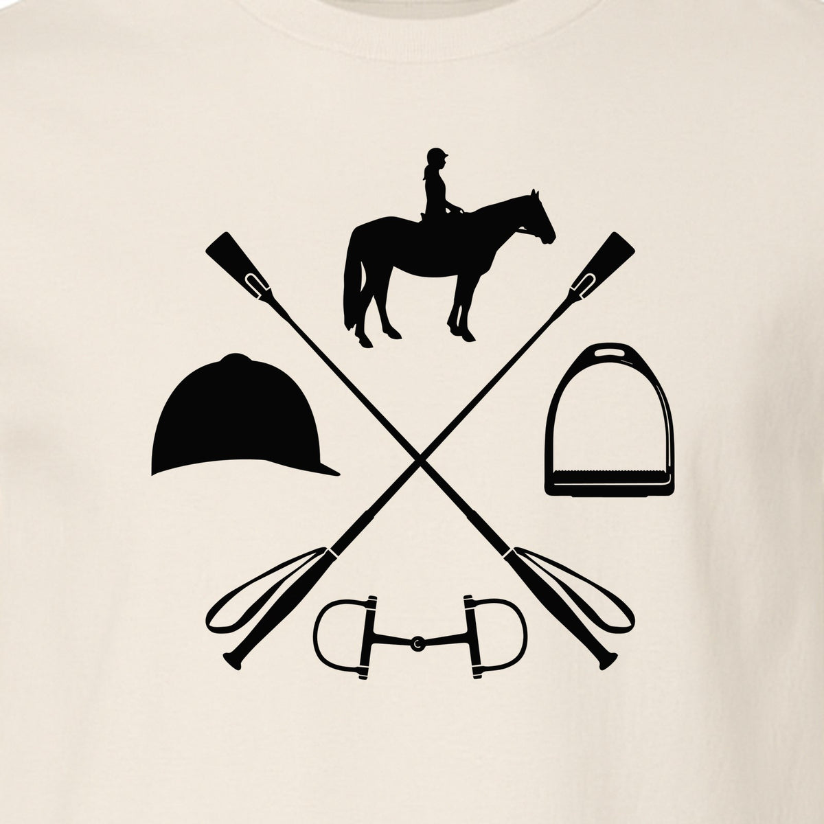 Equestrian T-Shirt, Crossed Riding Crop Horse and Tack Graphic for Horseback Riders