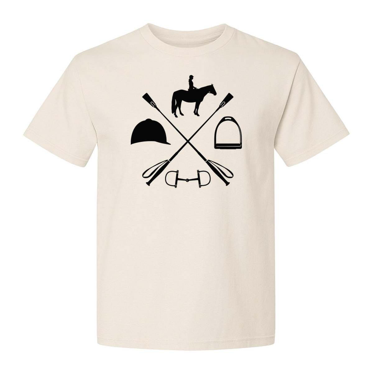Equestrian T-Shirt, Crossed Riding Crop Horse and Tack Graphic for Horseback Riders