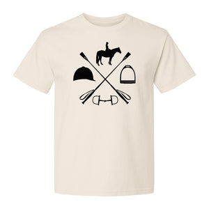 Equestrian T-Shirt, Crossed Riding Crop Horse and Tack Graphic for Horseback Riders