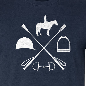 Equestrian T-Shirt, Crossed Riding Crop Horse and Tack Graphic for Horseback Riders