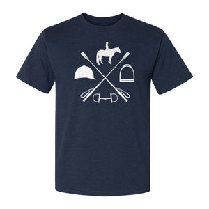 Equestrian T-Shirt, Crossed Riding Crop Horse and Tack Graphic for Horseback Riders