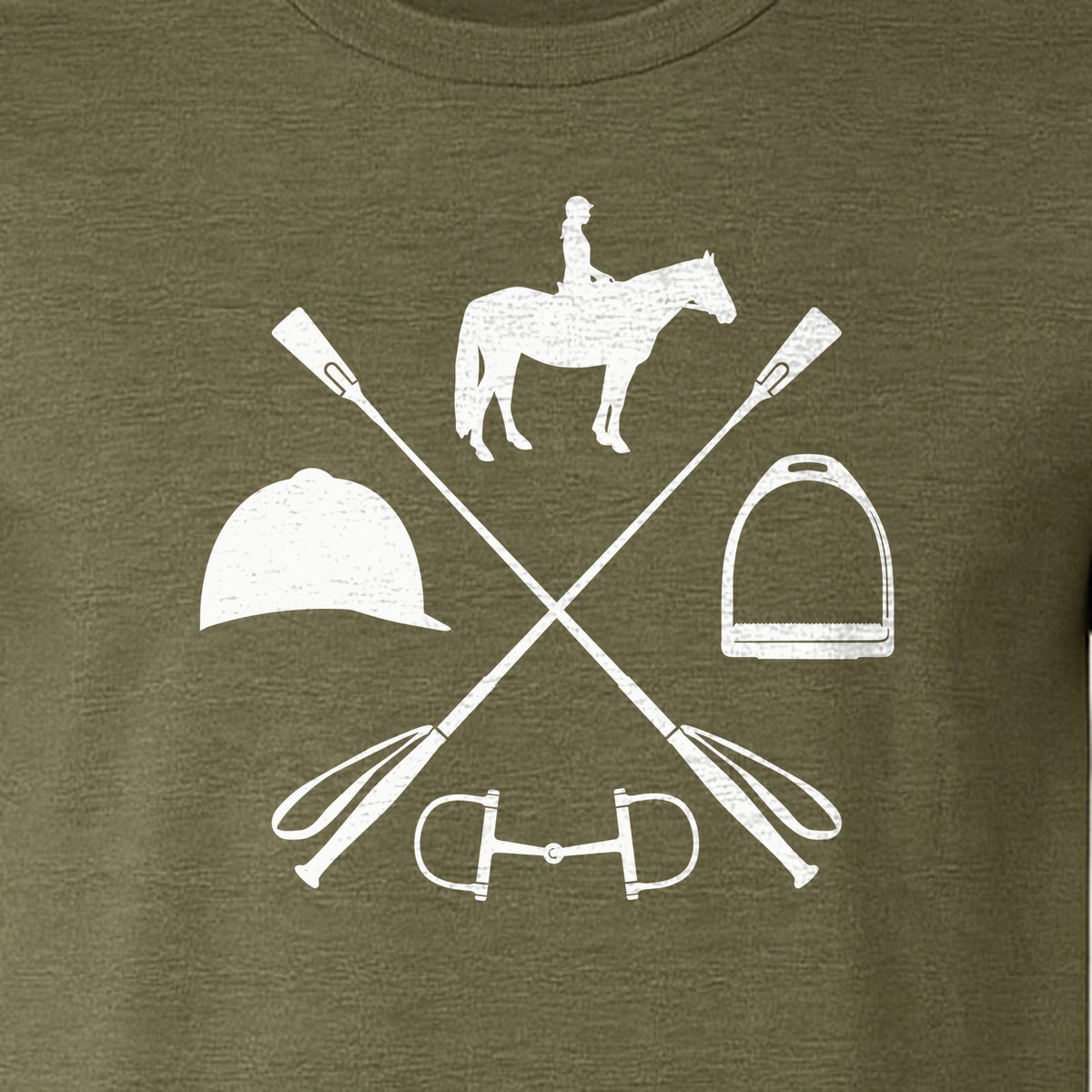 Equestrian T-Shirt, Crossed Riding Crop Horse and Tack Graphic for Horseback Riders