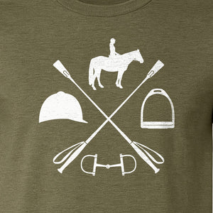 Equestrian T-Shirt, Crossed Riding Crop Horse and Tack Graphic for Horseback Riders