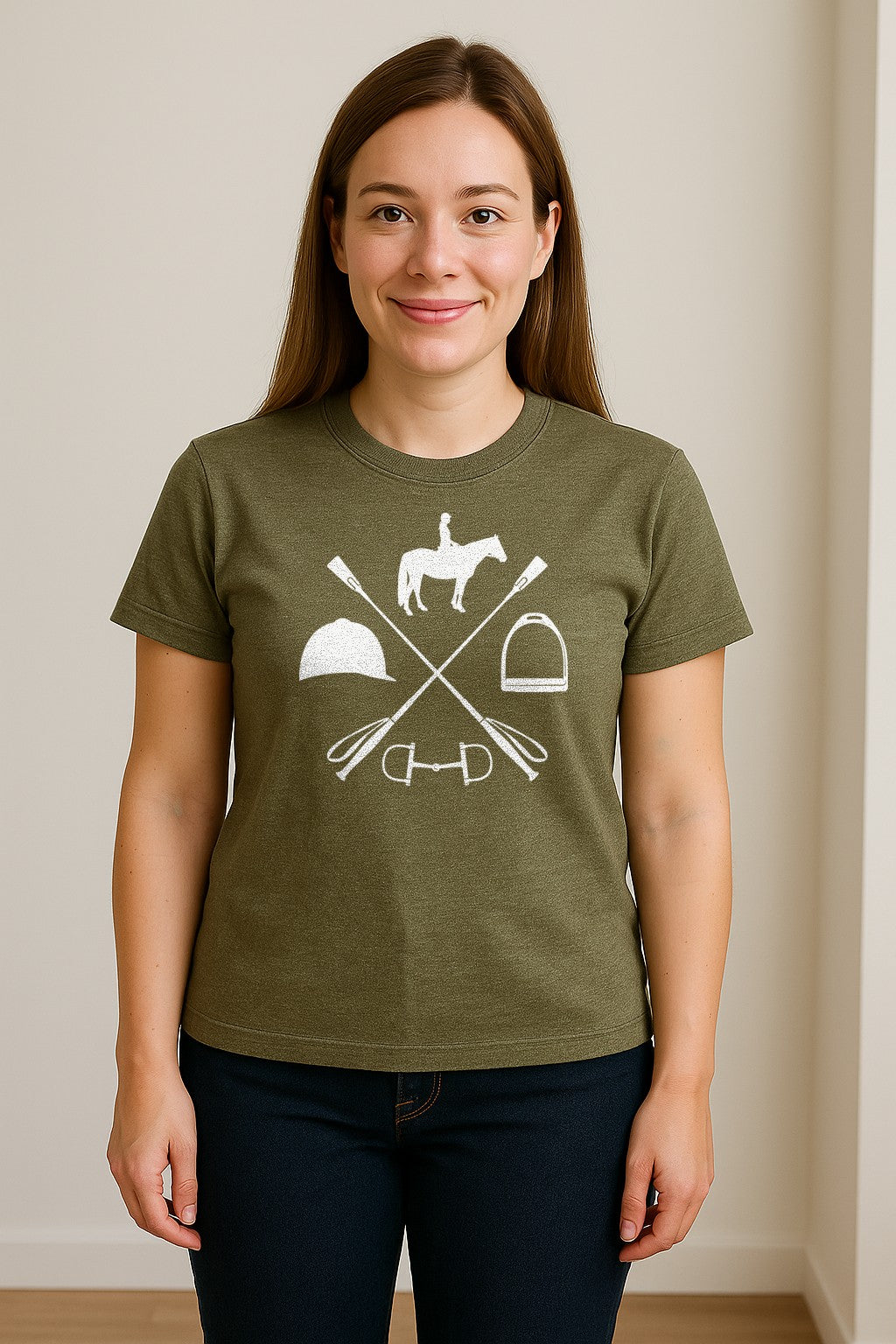 Equestrian T-Shirt, Crossed Riding Crop Horse and Tack Graphic for Horseback Riders