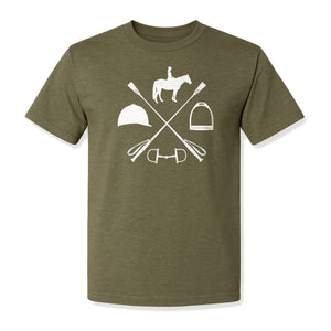 Equestrian T-Shirt, Crossed Riding Crop Horse and Tack Graphic for Horseback Riders