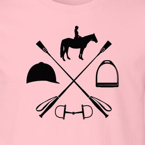 Equestrian T-Shirt, Crossed Riding Crop Horse and Tack Graphic for Horseback Riders