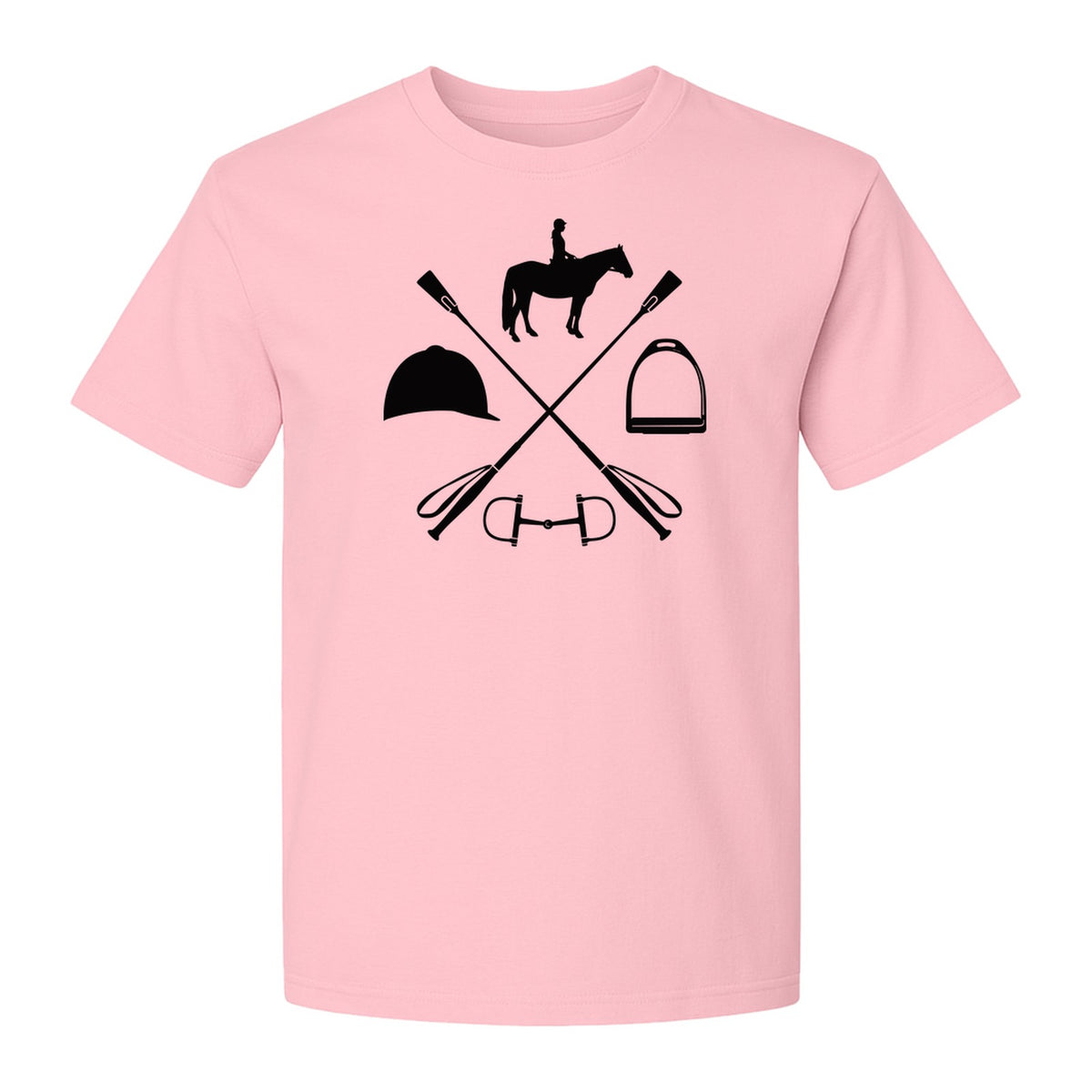 Equestrian T-Shirt, Crossed Riding Crop Horse and Tack Graphic for Horseback Riders