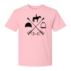 Equestrian T-Shirt, Crossed Riding Crop Horse and Tack Graphic for Horseback Riders