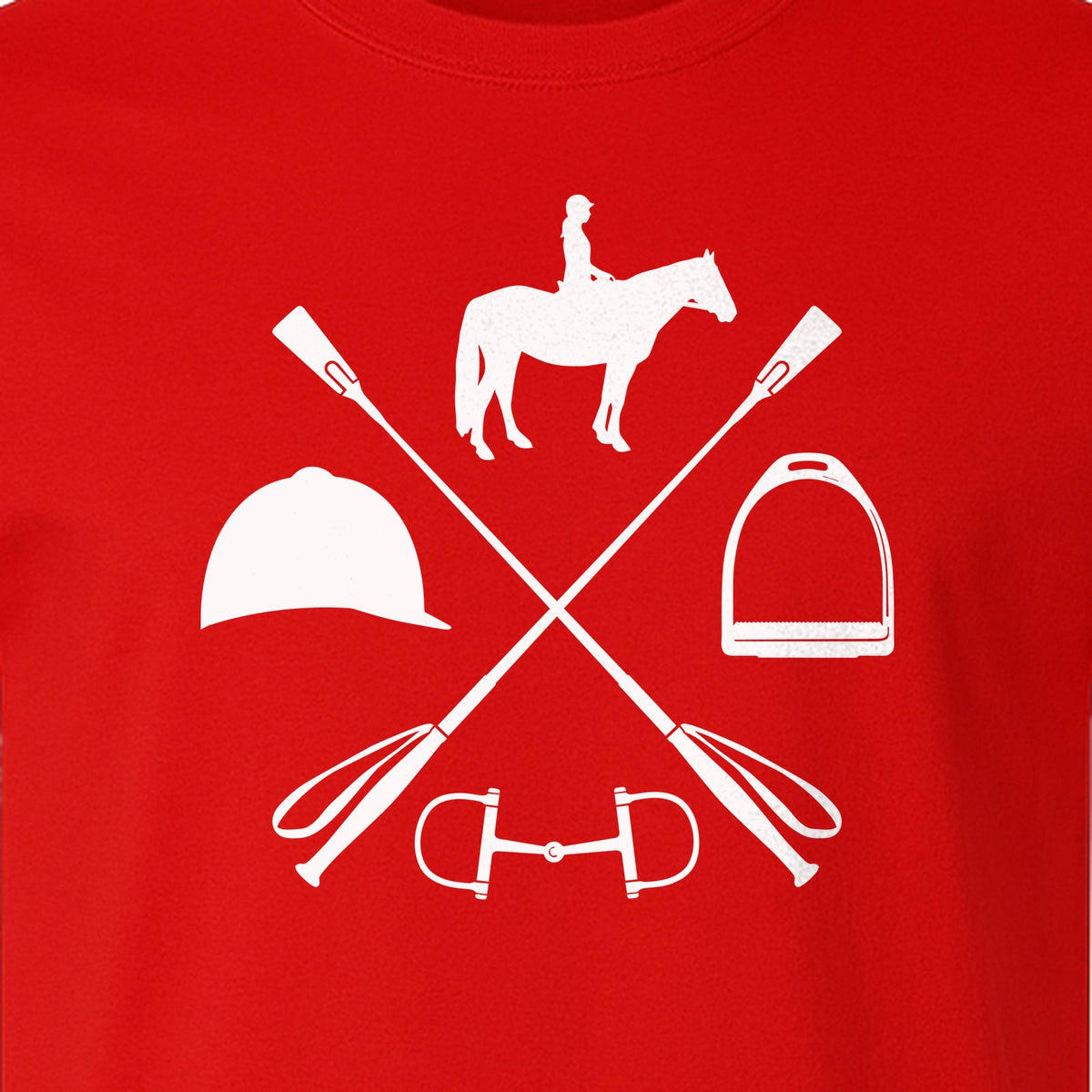 Equestrian T-Shirt, Crossed Riding Crop Horse and Tack Graphic for Horseback Riders