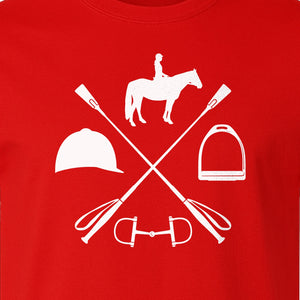 Equestrian T-Shirt, Crossed Riding Crop Horse and Tack Graphic for Horseback Riders