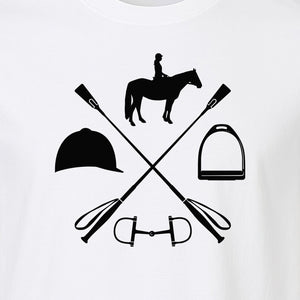 Equestrian T-Shirt, Crossed Riding Crop Horse and Tack Graphic for Horseback Riders