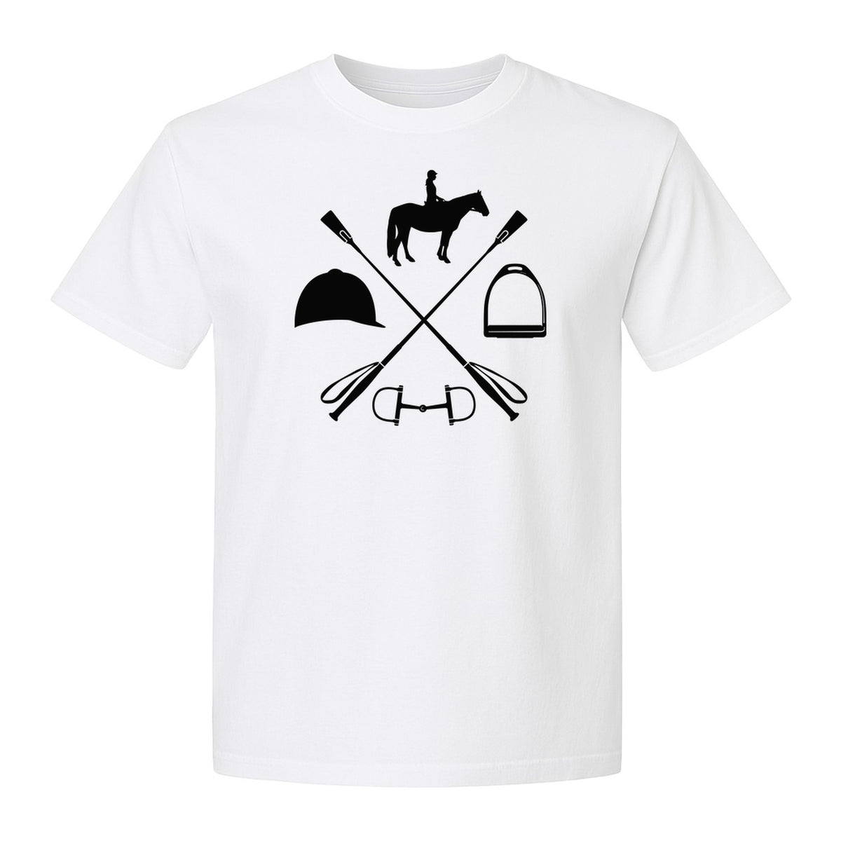 Equestrian T-Shirt, Crossed Riding Crop Horse and Tack Graphic for Horseback Riders