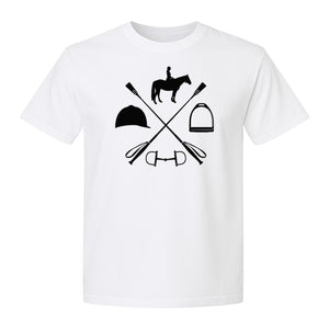 Equestrian T-Shirt, Crossed Riding Crop Horse and Tack Graphic for Horseback Riders