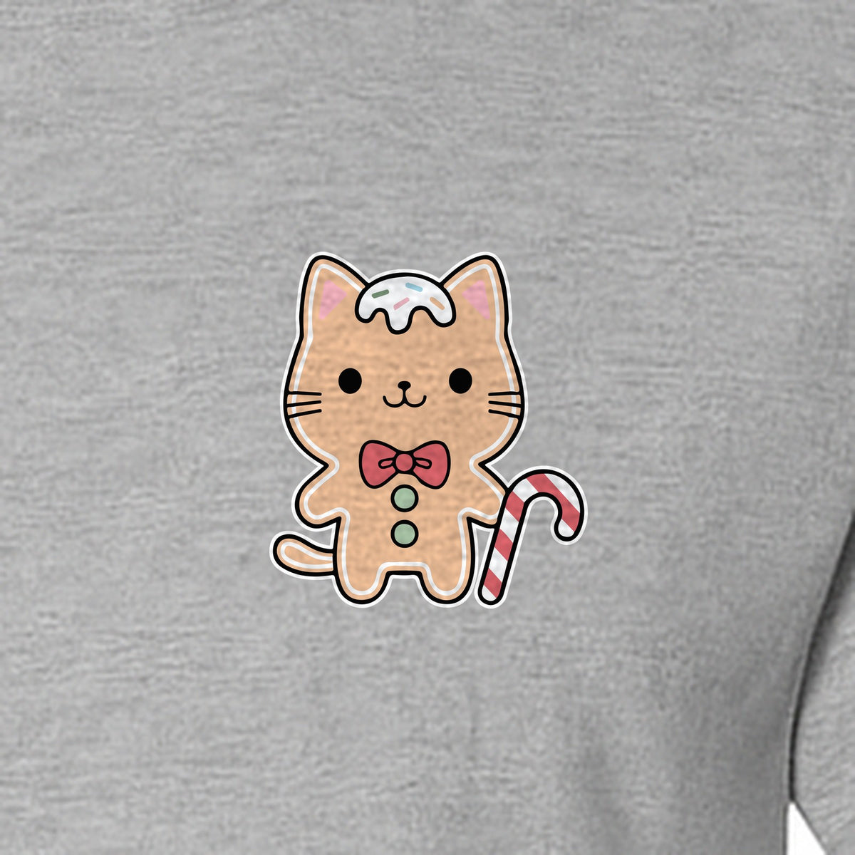 Gingerbread Cat T-Shirt, Kawaii Kitty Holiday Small Left Chest Graphic for Christmas Parties