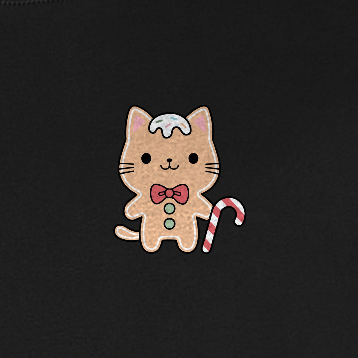 Gingerbread Cat T-Shirt, Kawaii Kitty Holiday Small Left Chest Graphic for Christmas Parties
