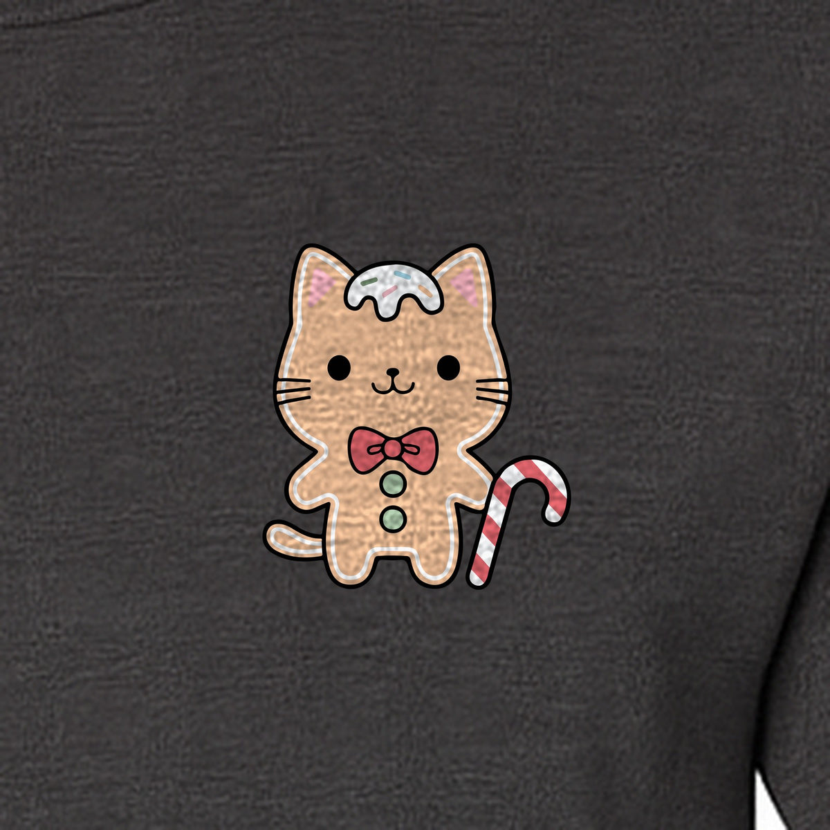 Gingerbread Cat T-Shirt, Kawaii Kitty Holiday Small Left Chest Graphic for Christmas Parties