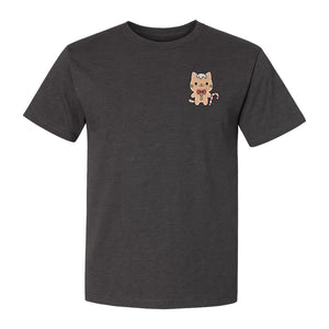Gingerbread Cat T-Shirt, Kawaii Kitty Holiday Small Left Chest Graphic for Christmas Parties