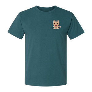 Gingerbread Cat T-Shirt, Kawaii Kitty Holiday Small Left Chest Graphic for Christmas Parties