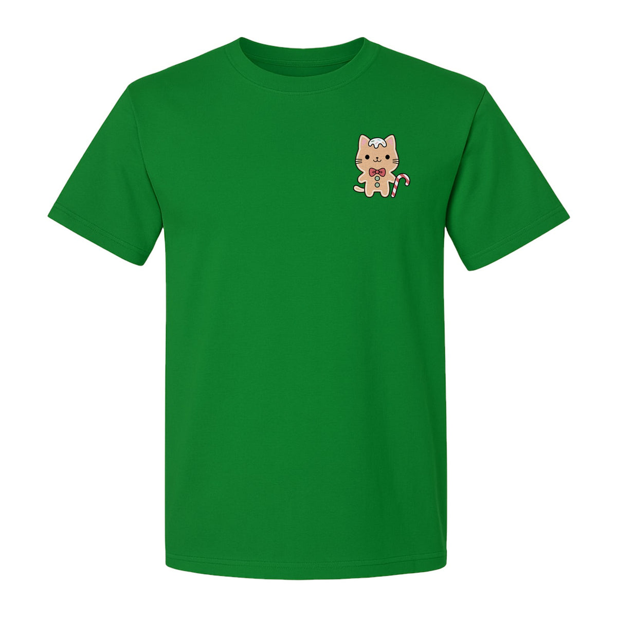 Gingerbread Cat T-Shirt, Kawaii Kitty Holiday Small Left Chest Graphic for Christmas Parties