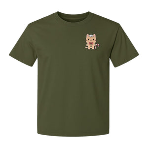 Gingerbread Cat T-Shirt, Kawaii Kitty Holiday Small Left Chest Graphic for Christmas Parties