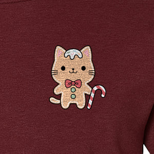 Gingerbread Cat T-Shirt, Kawaii Kitty Holiday Small Left Chest Graphic for Christmas Parties