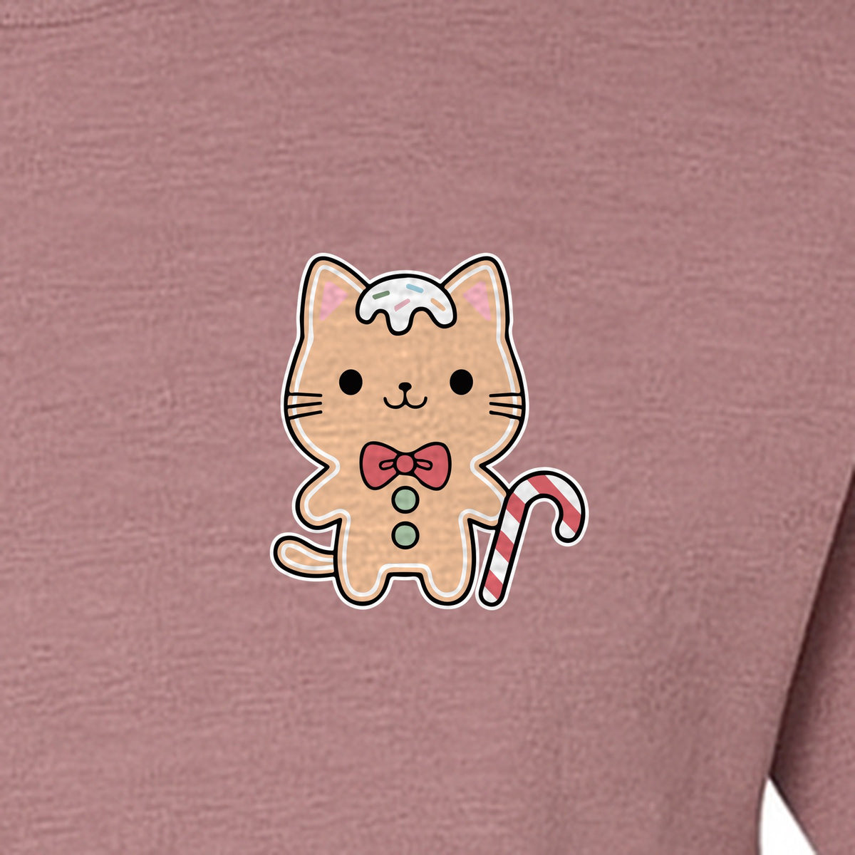 Gingerbread Cat T-Shirt, Kawaii Kitty Holiday Small Left Chest Graphic for Christmas Parties