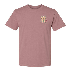 Gingerbread Cat T-Shirt, Kawaii Kitty Holiday Small Left Chest Graphic for Christmas Parties