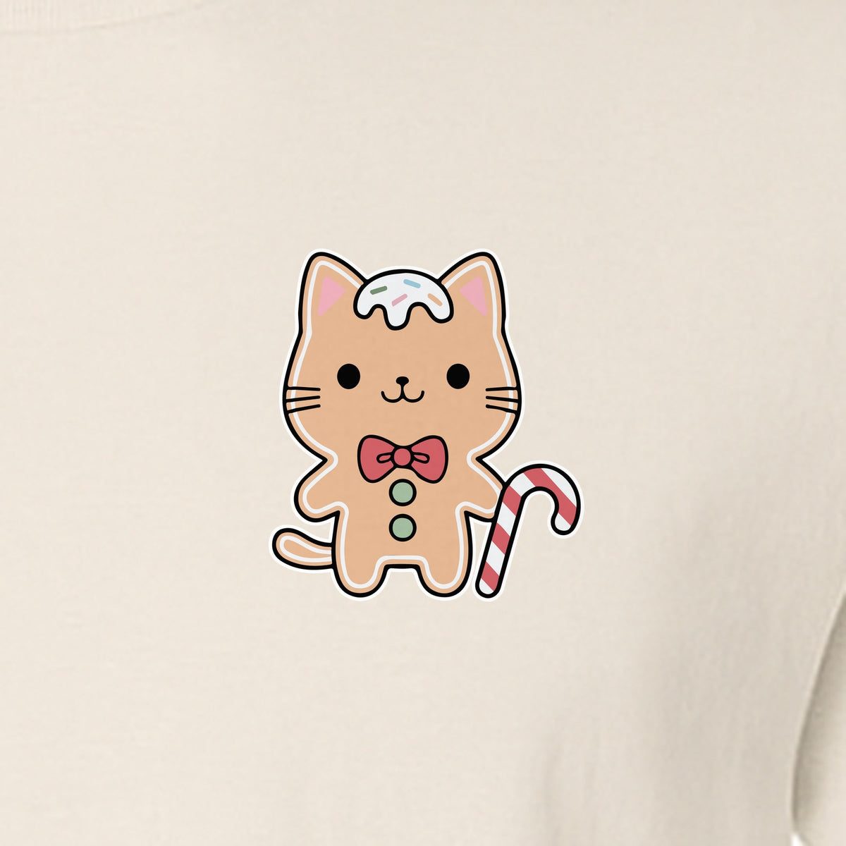 Gingerbread Cat T-Shirt, Kawaii Kitty Holiday Small Left Chest Graphic for Christmas Parties