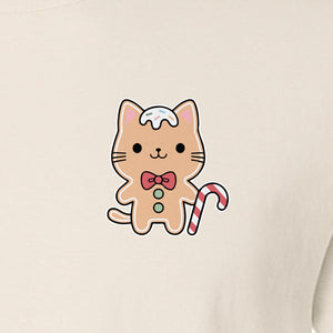 Gingerbread Cat T-Shirt, Kawaii Kitty Holiday Small Left Chest Graphic for Christmas Parties
