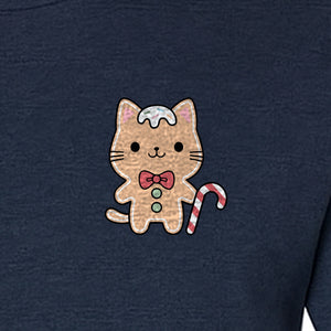 Gingerbread Cat T-Shirt, Kawaii Kitty Holiday Small Left Chest Graphic for Christmas Parties