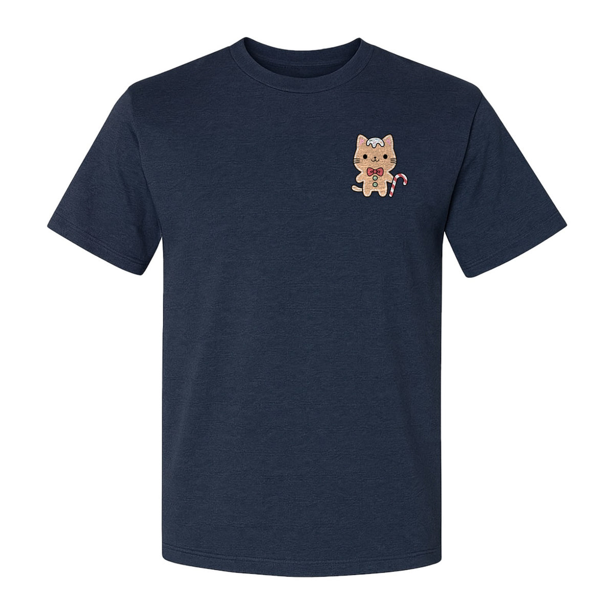 Gingerbread Cat T-Shirt, Kawaii Kitty Holiday Small Left Chest Graphic for Christmas Parties
