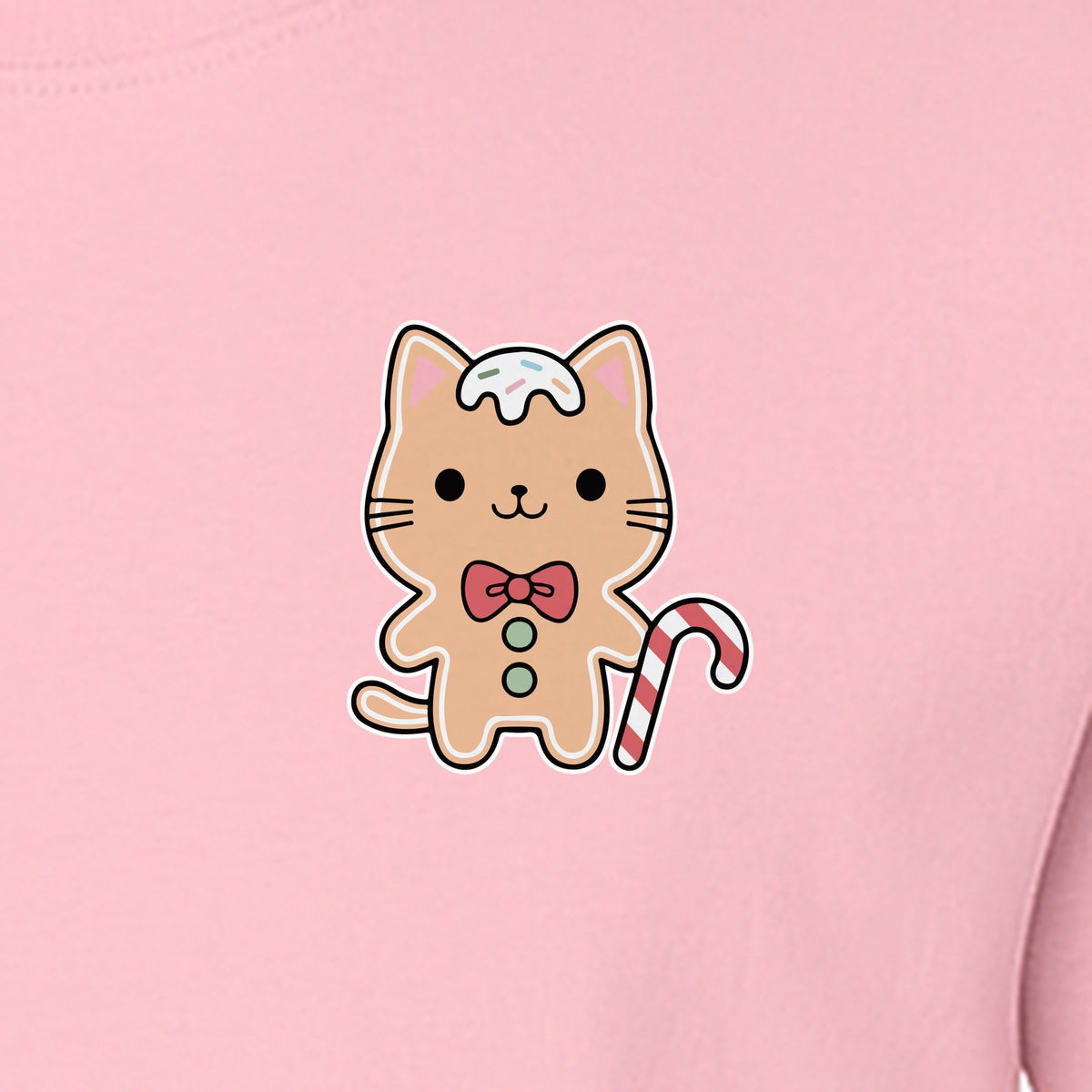 Gingerbread Cat T-Shirt, Kawaii Kitty Holiday Small Left Chest Graphic for Christmas Parties