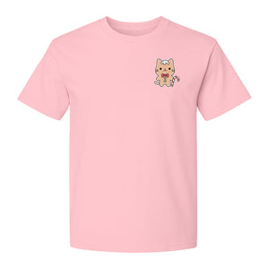 Gingerbread Cat T-Shirt, Kawaii Kitty Holiday Small Left Chest Graphic for Christmas Parties