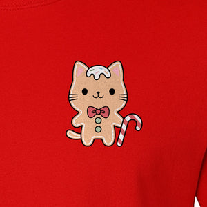 Gingerbread Cat T-Shirt, Kawaii Kitty Holiday Small Left Chest Graphic for Christmas Parties