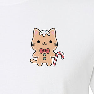 Gingerbread Cat T-Shirt, Kawaii Kitty Holiday Small Left Chest Graphic for Christmas Parties