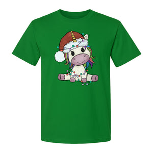 Christmas Unicorn T-Shirt, Kawaii Santa Hat and String Lights Graphic for Girls and Festive Parties