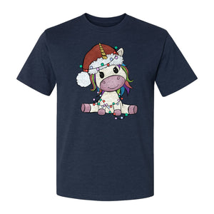 Christmas Unicorn T-Shirt, Kawaii Santa Hat and String Lights Graphic for Girls and Festive Parties