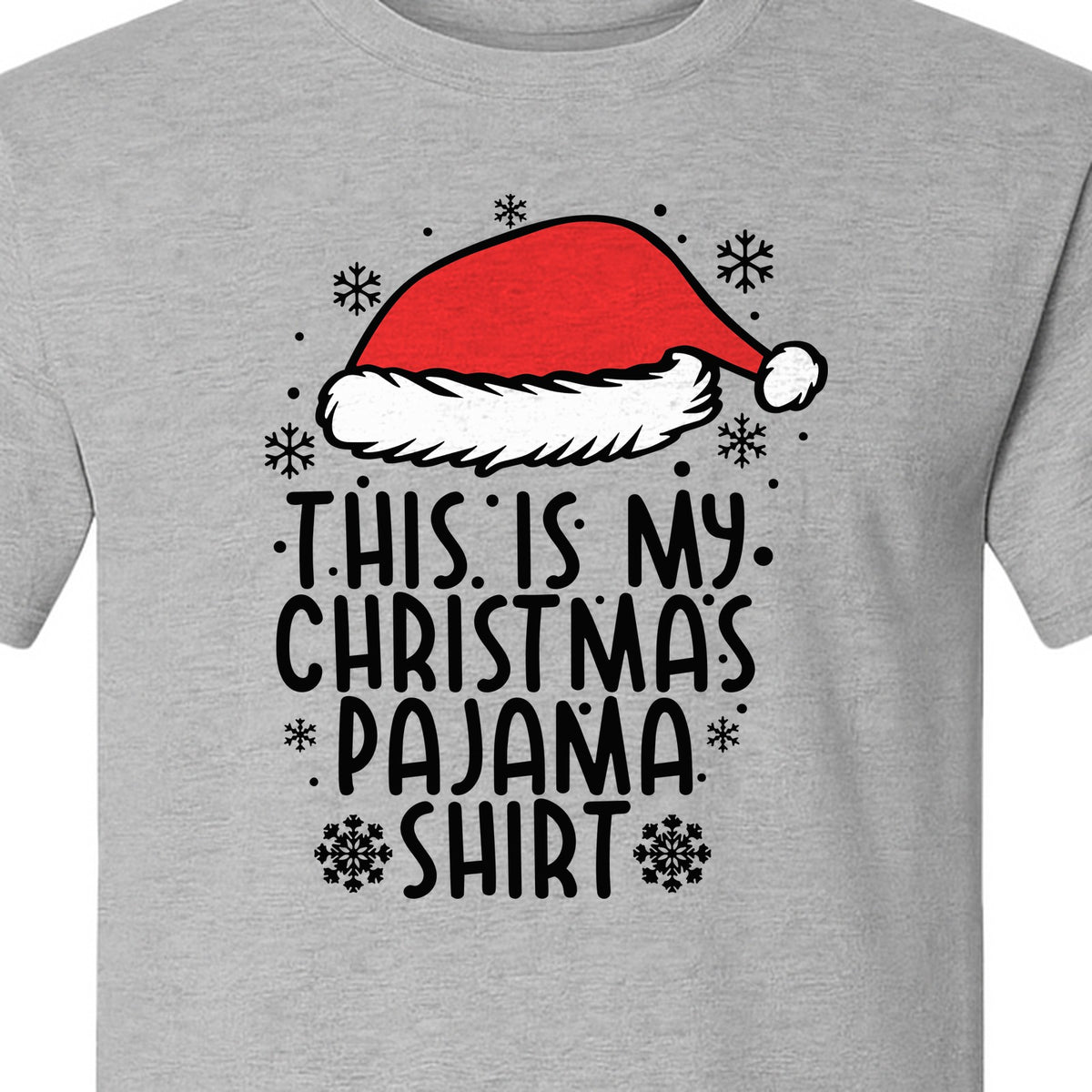 Christmas Pajama T-Shirt with Santa Hat and Snowflakes for Matching Family Sleepwear and Holiday Parties