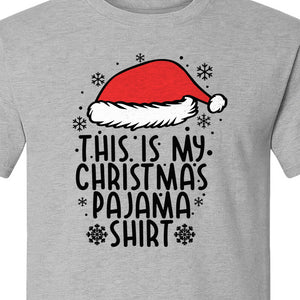 Christmas Pajama T-Shirt with Santa Hat and Snowflakes for Matching Family Sleepwear and Holiday Parties